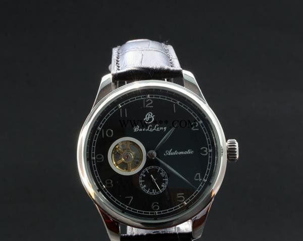 鐘表批發 現貨供應Baolilong不銹鋼透視窗真皮陀飛輪時尚全自動機械表