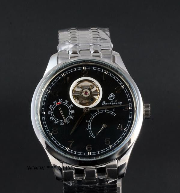 時(shí)尚個(gè)性自動(dòng)機(jī)械表 陀飛輪手表儲(chǔ)能手表 Baolilong品牌男士鋼帶手表